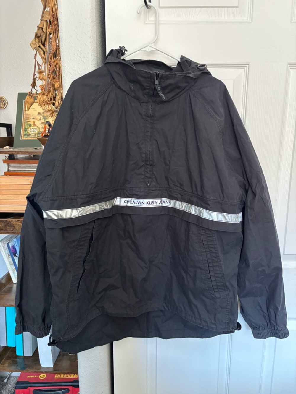Kong Black Hooded Windbreaker with Silver Reflective Trim